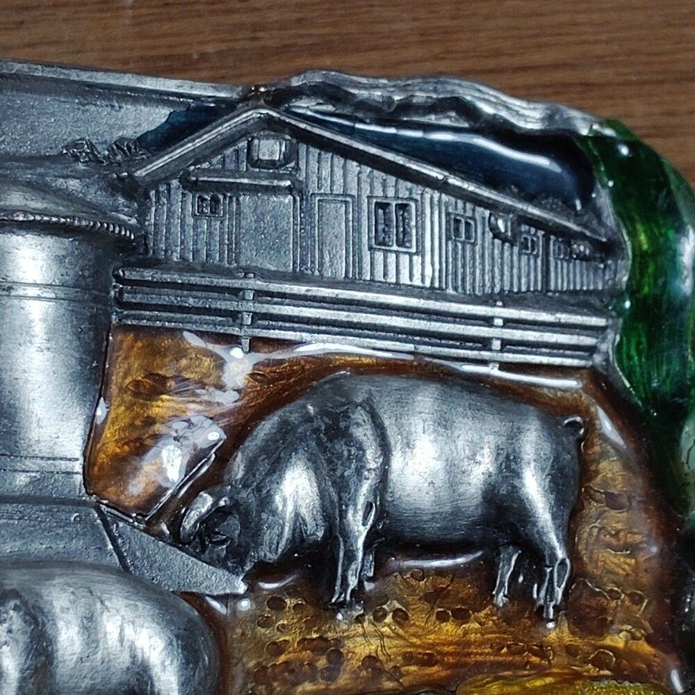 Vintage Bergamot Brass Works Belt Buckle Farm Barn Pigs Corn 1984 USA Enamel - Picture 10 of 10